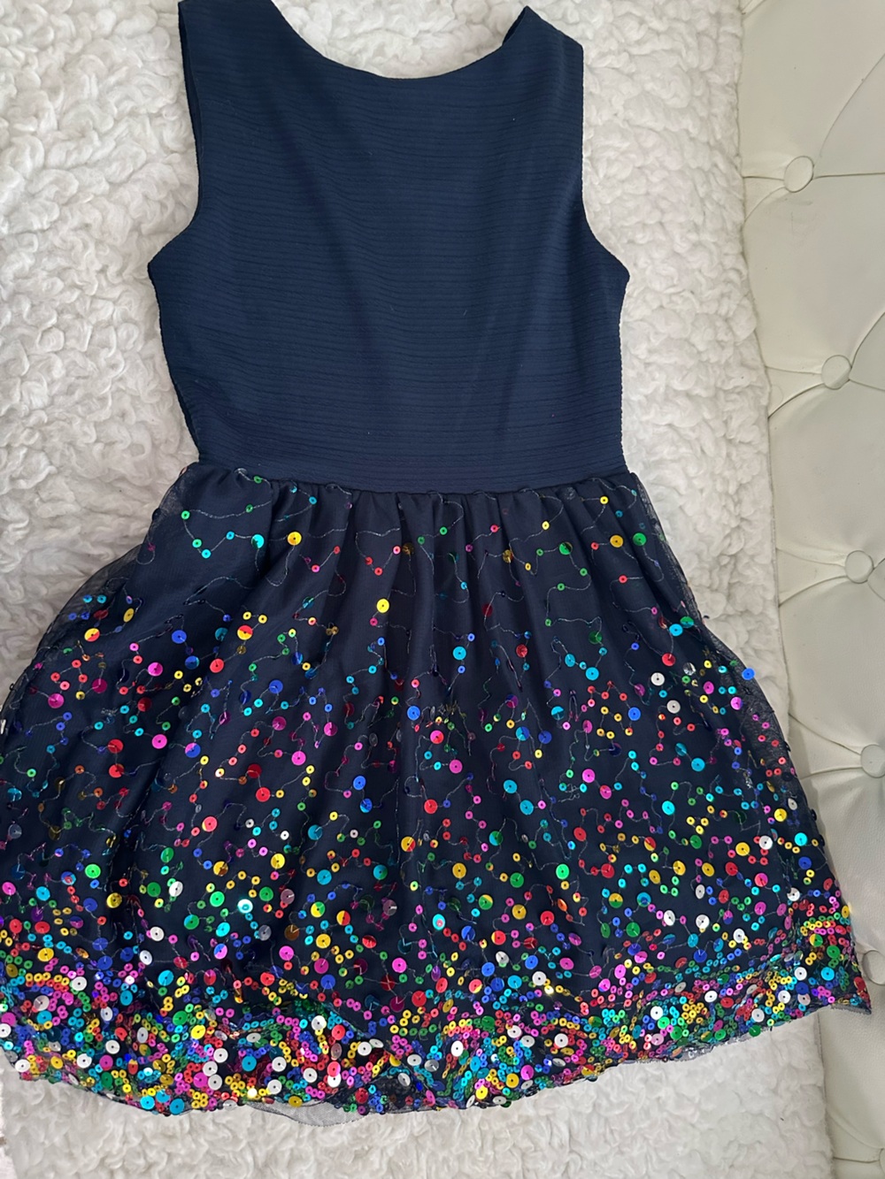 Knitworks Navy Dress with Multicolor Sequin Skirt